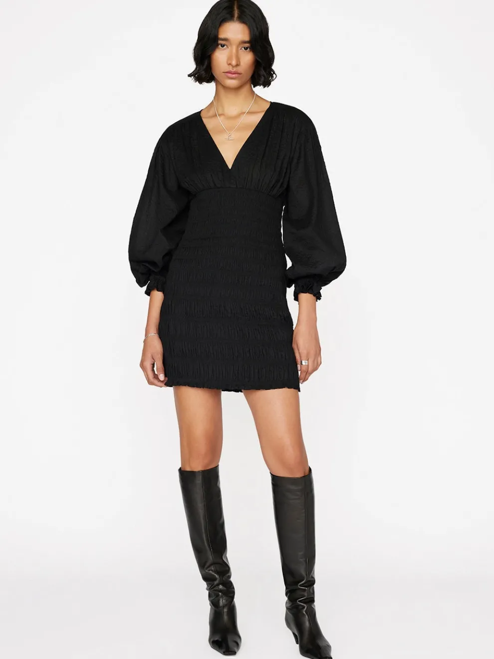 Frame - V Neck Smocked Dress