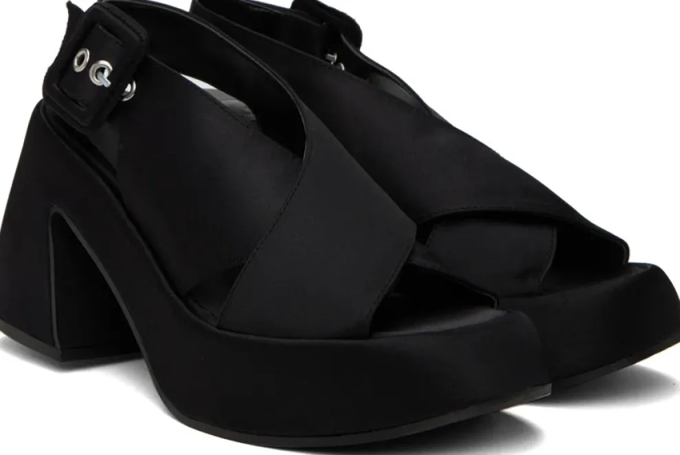 Ganni - Retro Heeled Platform Cross Sandal Satin