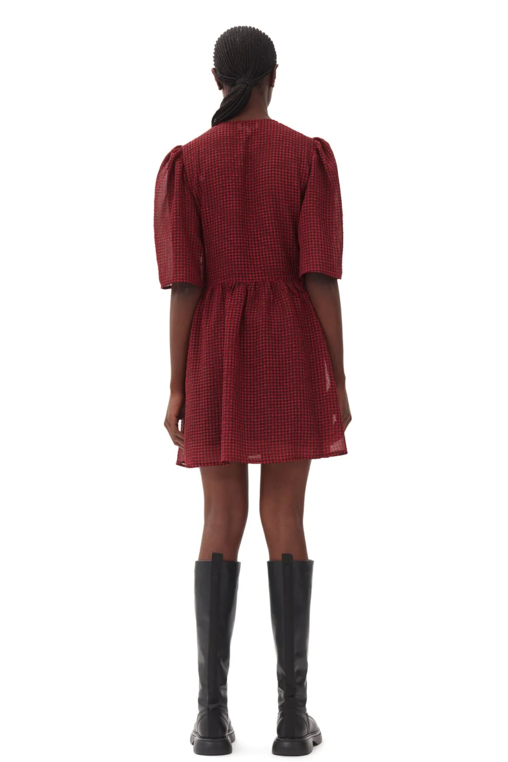 Ganni - Sheer Fluid Check Tie String Wrap Dress