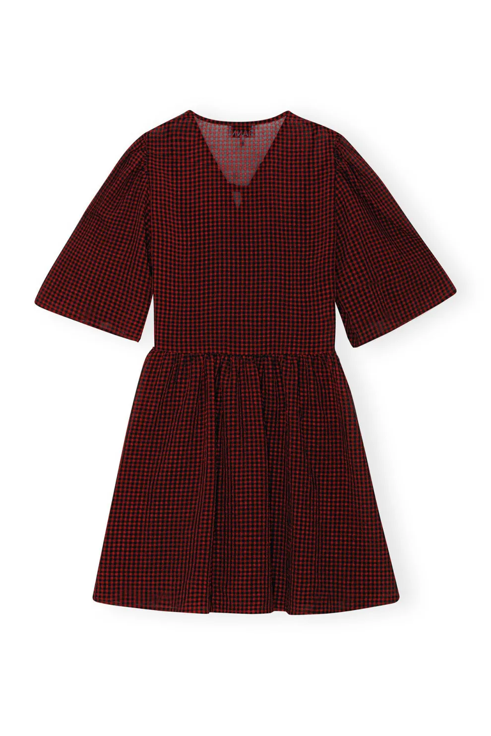 Ganni - Sheer Fluid Check Tie String Wrap Dress