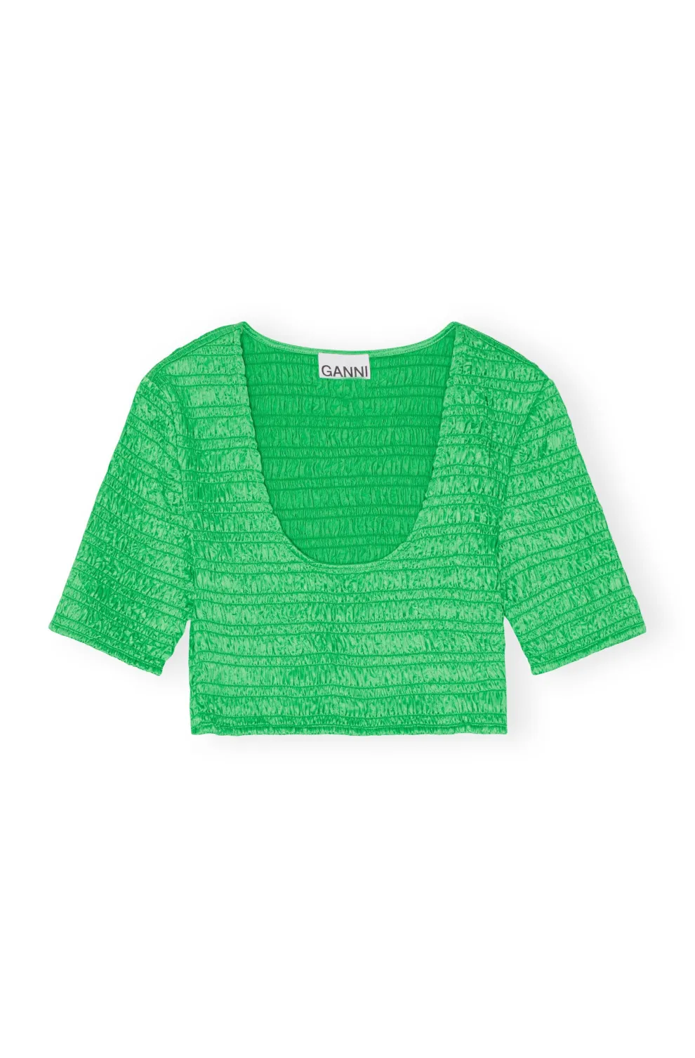 Ganni - Short Blouse Smockée en Satin Froissé