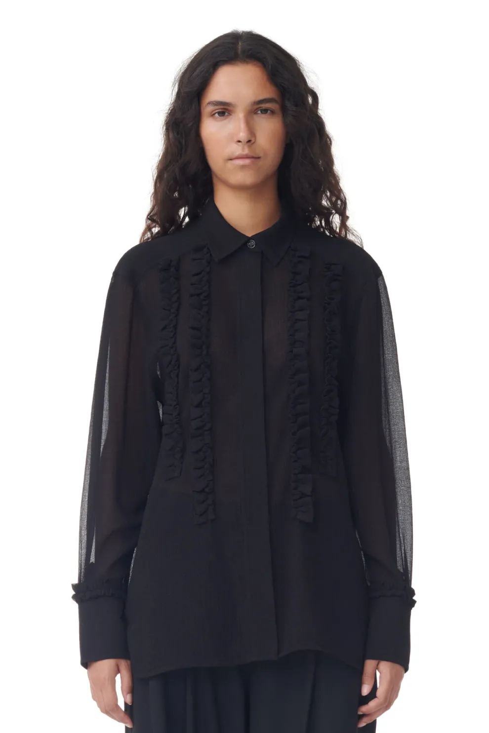 Ganni - Chiffon ruffle shirt