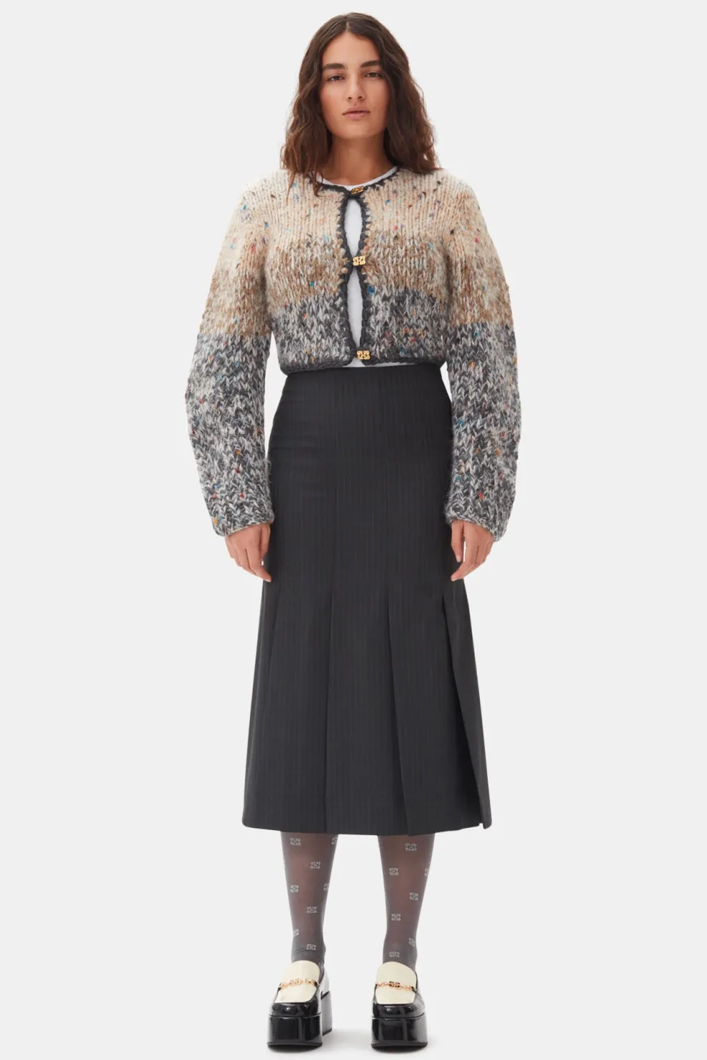 Ganni - Striped Chunky Marled Handknit Crop Cardigan