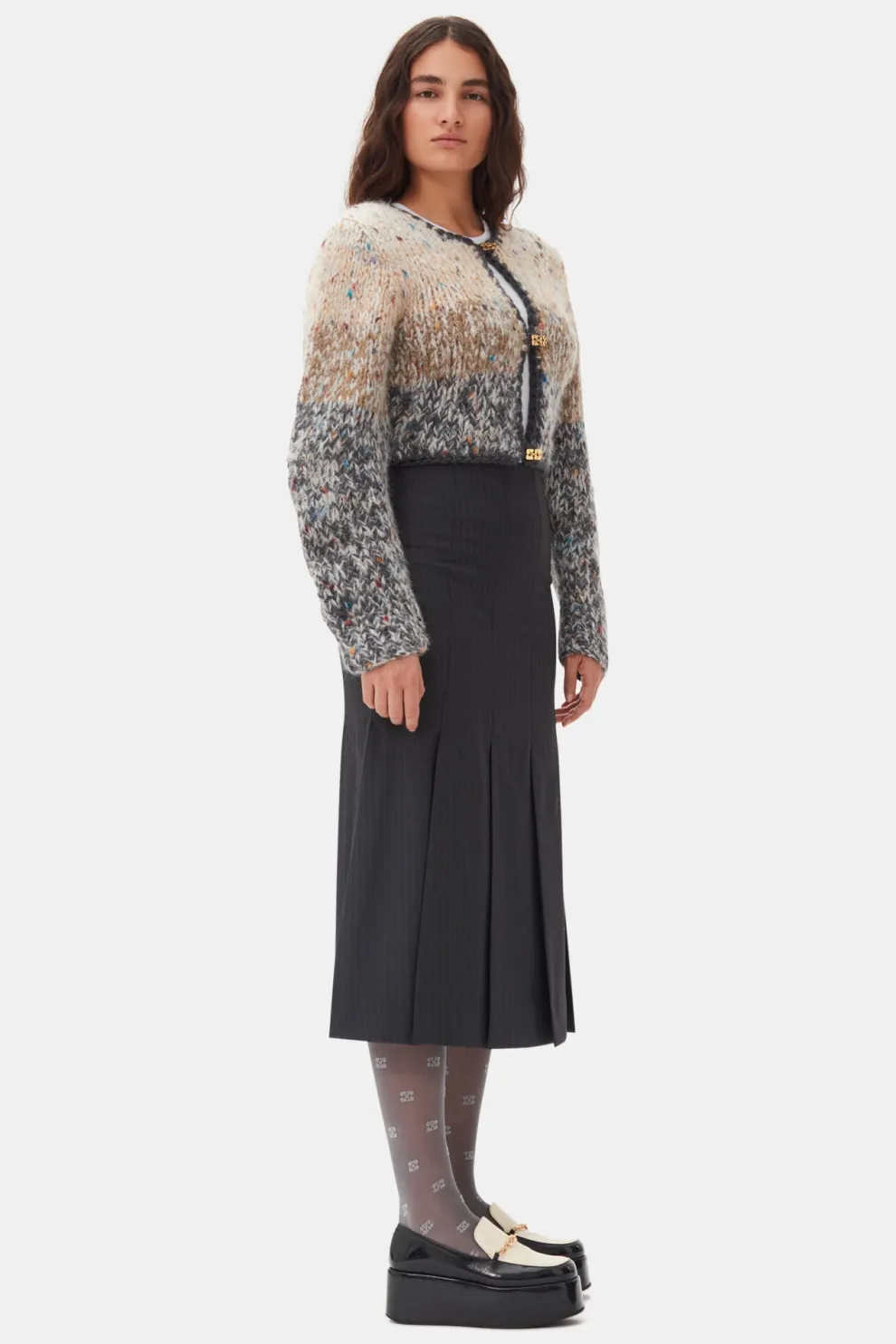 Ganni - Striped Chunky Marled Handknit Crop Cardigan