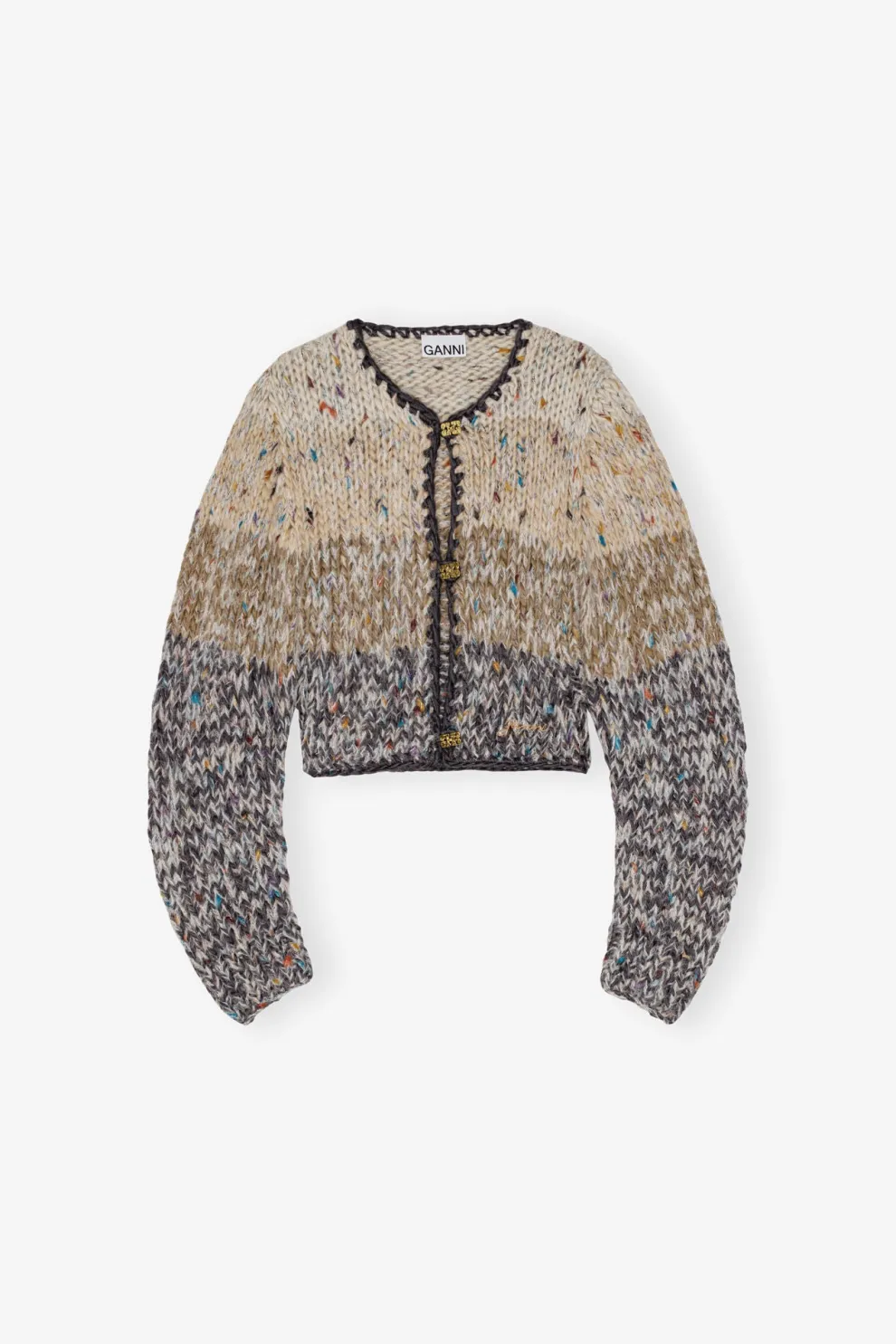 Ganni - Striped Chunky Marled Handknit Crop Cardigan