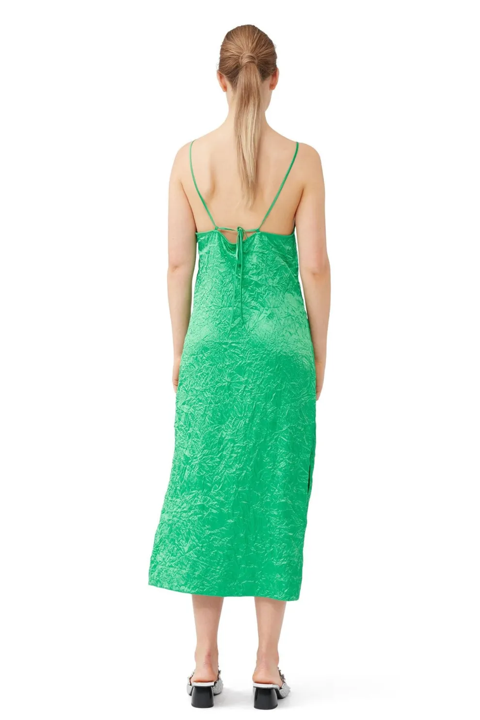 Ganni - Crinkled Satin Slip Dress