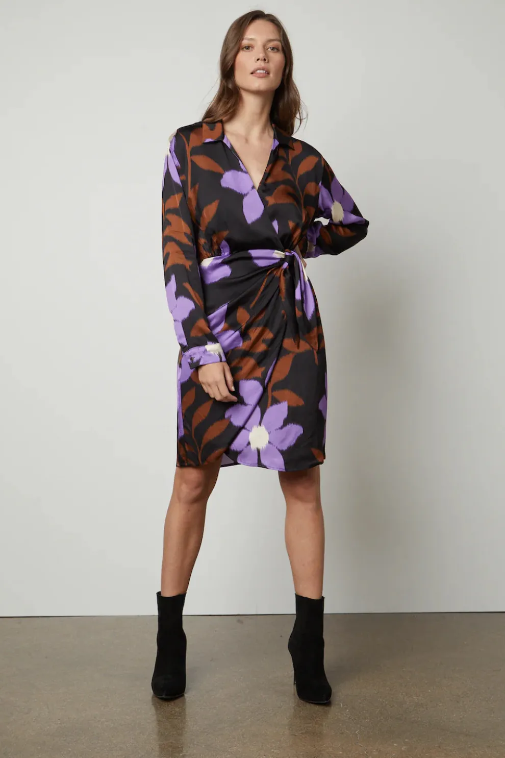 Velvet - Printed satin L/S dress