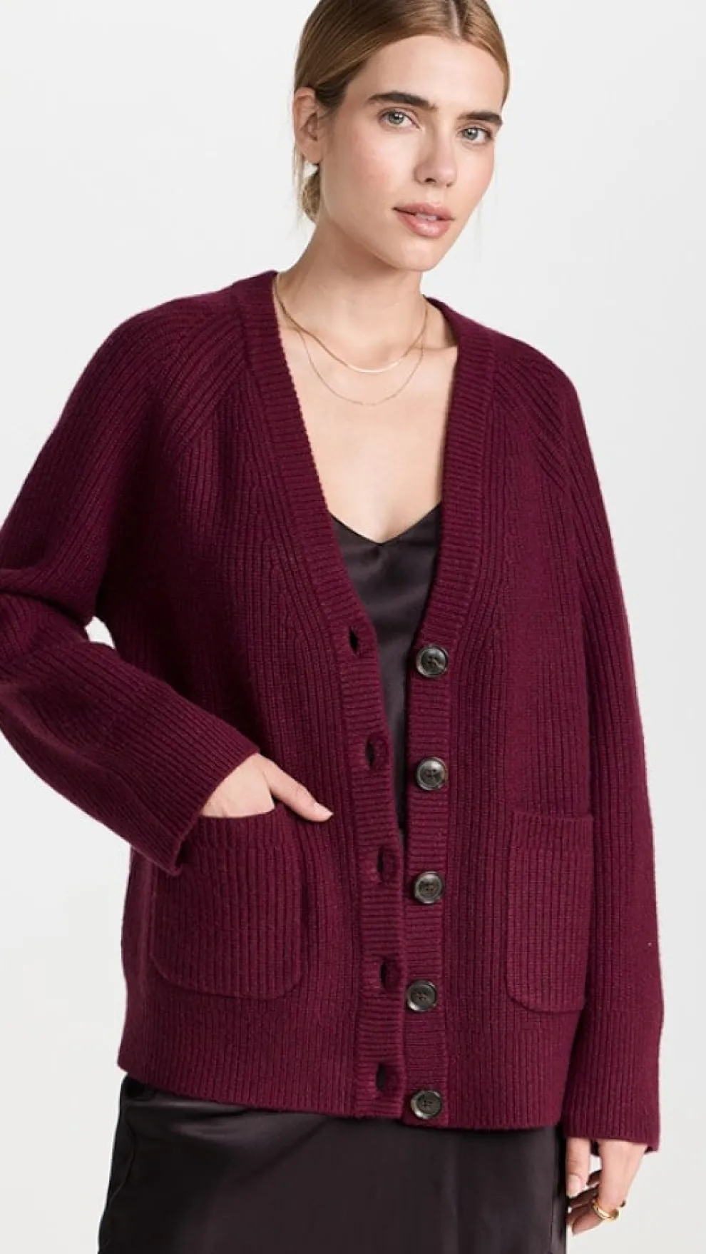 White + Warren - Cashmere Blend Ribbed Boyfriend Cardigan