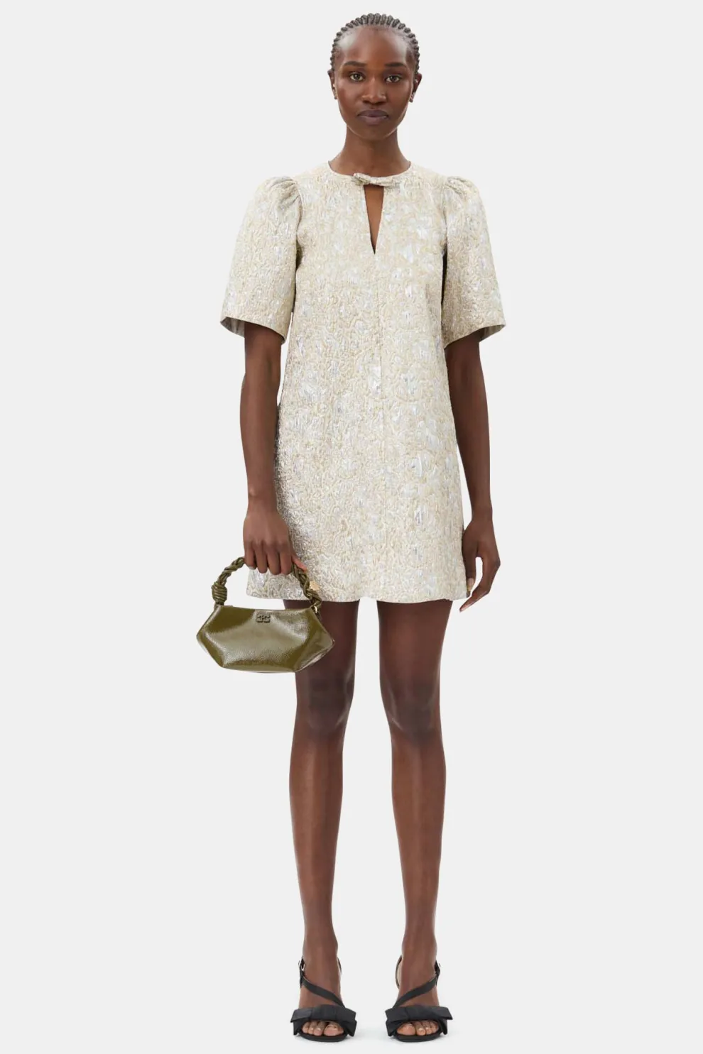 Ganni - Metallic Cloque A-Shape Mini Dress